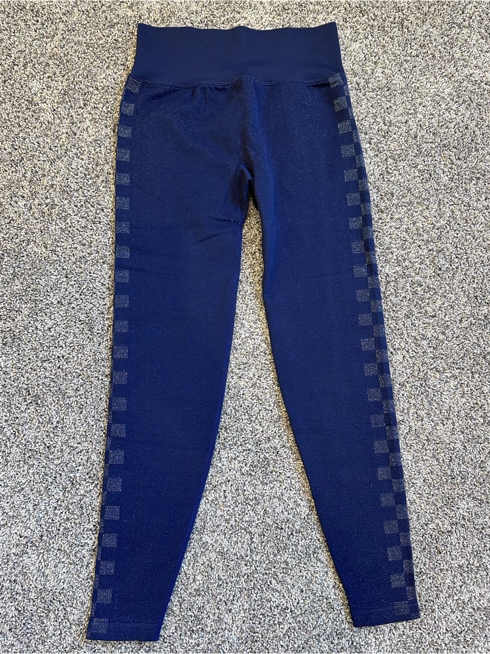 PINK Active Navy and Silver Shimmer High-Waist Leggings with Checker Side Stripe